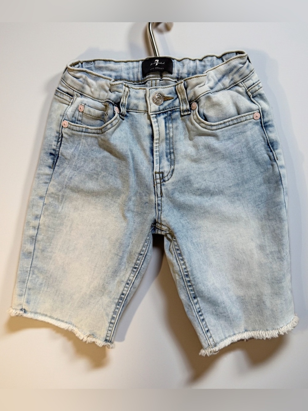 7 For All Mankind Youth GIRLS Light Wash Denim Jean Bermuda Shorts 12 Adj Waist